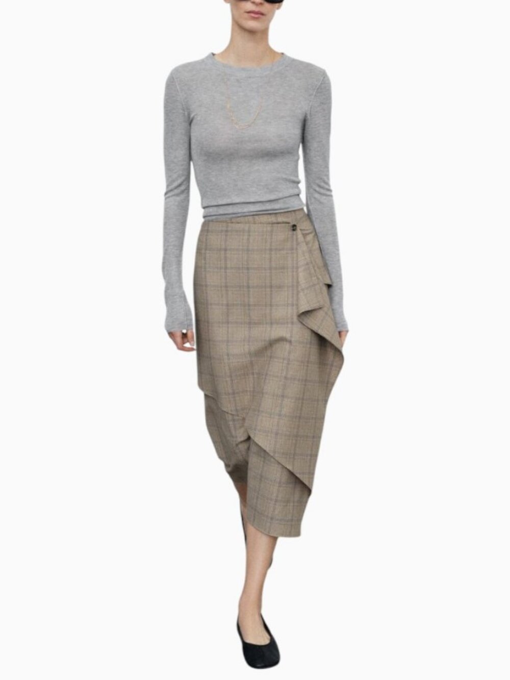 NWT ZARA ZW COLLECTION PLAID RUFFLED MIDI SKIRT  SIZE L